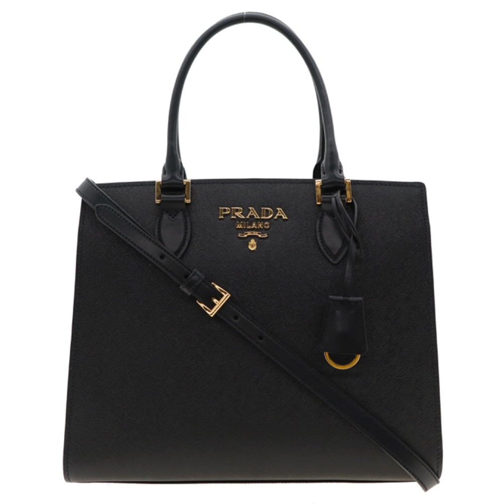 Prada Tote Saffiano Lux Medium Shoulder Bag Black New